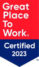 Great Place To Work Certified 2023 logo in red and blue
